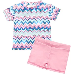 Toddler Girls Chevron Swimsuit Two Piece Rash Guard Set UV Protective 9-10Y - Picture 1 of 5