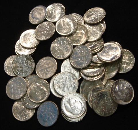 1957-D Silver Roosevelt Dime BU Roll of 50 Uncirculated Coins Cover