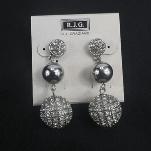 Vtg Signed R.J. GRAZIANO Crystal Dangle 1.75” Elegant Earrings - Picture 1 of 5