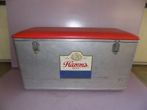 Vintage Cronstroms ?? Hamm's Beer 30 x 13 x 16 Aluminum Cooler w/ Red Padded Top