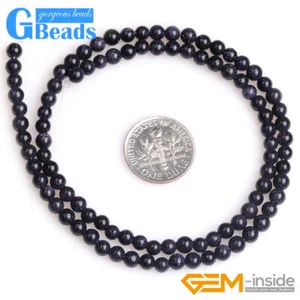 Round Stone Blue Sandstone Beads for Jewelry Making Strand 15" Free Shipping - Picture 1 of 35