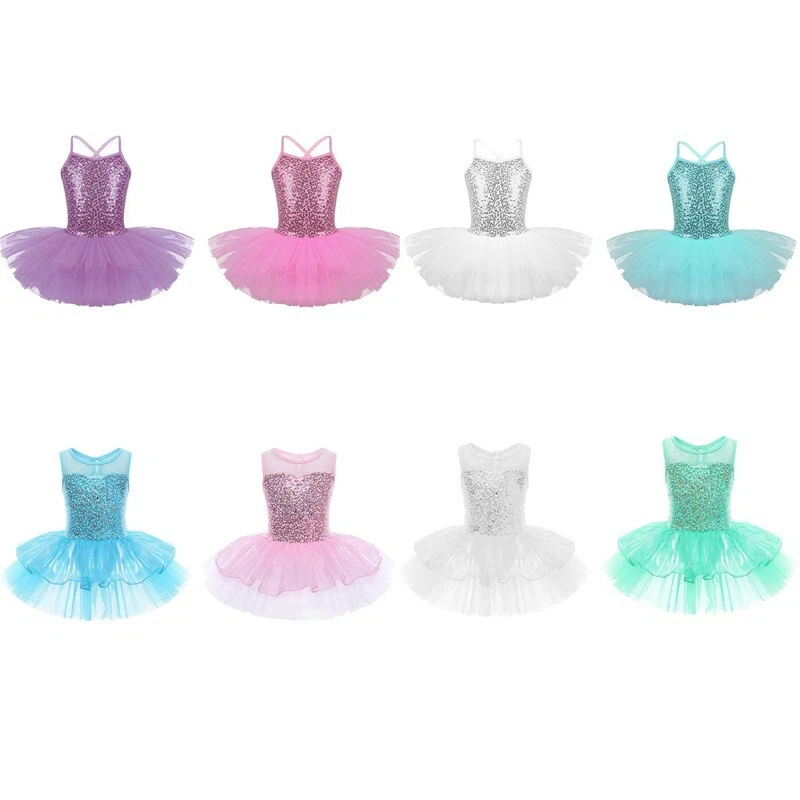 Girls Ballet Dance Leotard Princess Sequins Mesh Tutu Dress Gymnastics Costume - Image 1 of 1