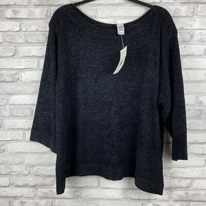 Russ Woman Black Sparkle Boat Neck Pullover Sweater Size 22W/24W New With Tags - Picture 1 of 4