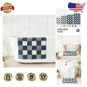 Chic Checkered Bath Mat 47" x 24" - Non-Slip, Washable Microfiber Rug for Home - Picture 1 of 11