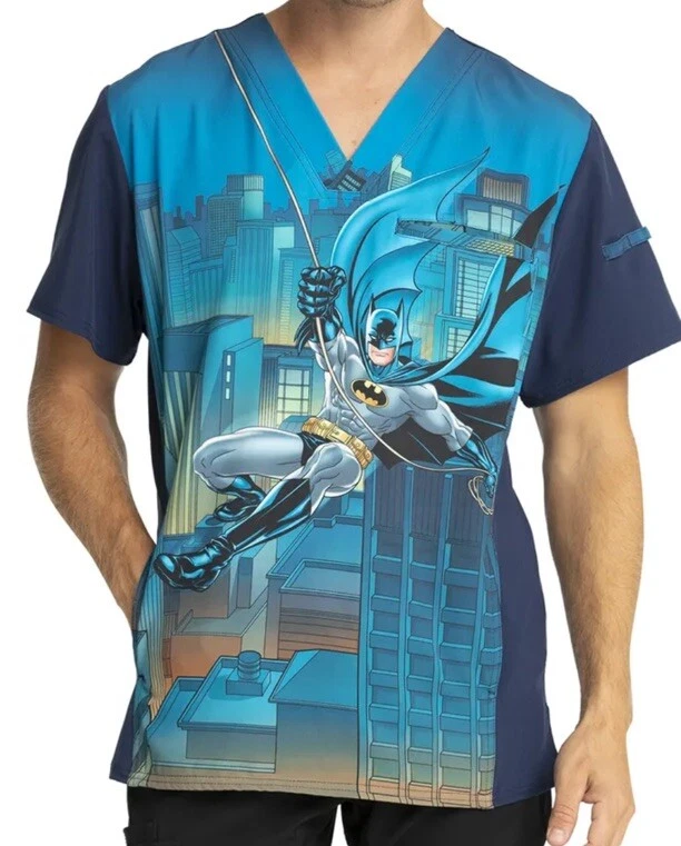 Batman Cherokee Scrubs Tooniforms DC Mens V Neck Top Size Small - Image 1 of 4