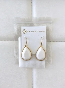 NWT! TRINA TURK Gold Tone White Teardrop Dangle Earring 2” Jewelry Accessory - Picture 1 of 8