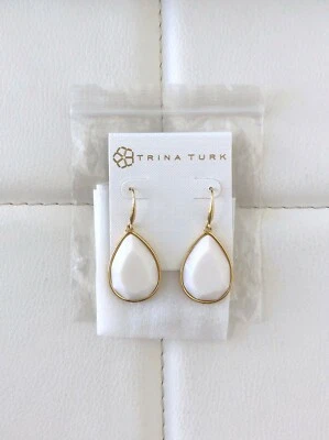NWT! TRINA TURK Gold Tone White Teardrop Dangle Earring 2” Jewelry Accessory - Image 1 of 4