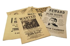 Old West Wanted Poster 12-teiliges Set 8,5" x 11" Pergament mit antiker Oberfläche - Bild 1 von 1