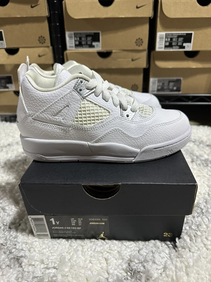 Nike Air Jordan 4 BP Pure Money Boys Preschool White NEW 308499-100 1Y 3Y - Image 1 of 4