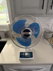 VTG Panasonic Desk Fan Blue Translucent Blades 12" 5 Way Oscillation F-1208 EUC - Picture 1 of 8
