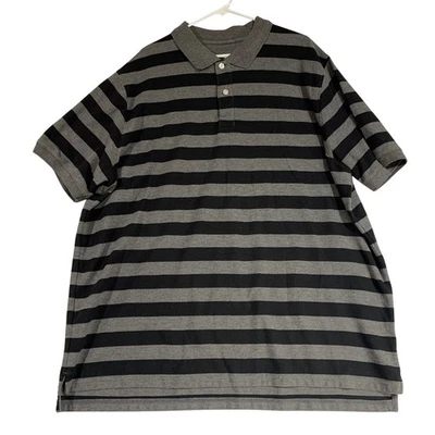 Harbor Bay Striped Polo Shirt Cotton Blend Casual Gray Black 3XL - Image 1 of 4