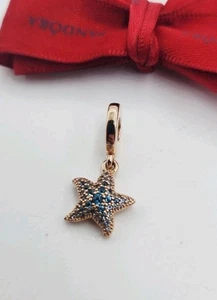 New SPARKLING STARFISH Genuine PANDORA Rose GOLD Plated/Blue Charm 788942C01 - Picture 1 of 6
