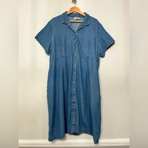 Serengeti Dress 90s Vintage Denim Cottagecore Teacher Western Casual Pockets 2X - Picture 1 of 6