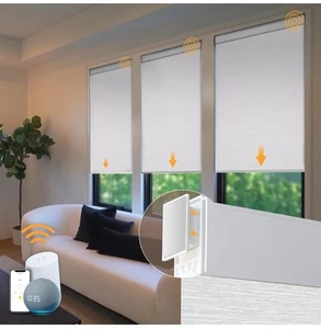 Motorized Automatic Blinds - Cordless Roller Shades with Remote White, 34 x 72 - Picture 1 of 8