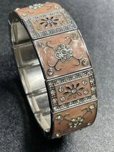 Vintage Crystal Rhinestone Orange Enameled Stretch Bracelet - Picture 1 of 4