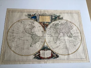 Rare 1752 Mappemonde Hand Colored World Map By Robert De Vaugondy - Picture 1 of 21