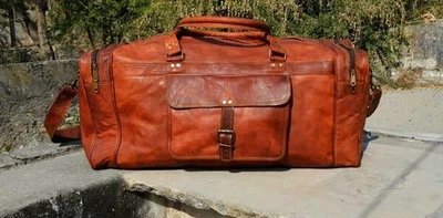 Vintage Retro Men Leather travel Western Duffle weekend bag lightweight luggage - Image 1 of 2