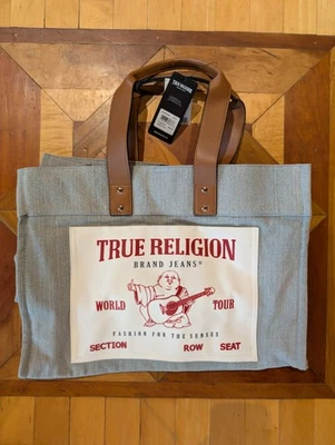 New Nwt True Religion Large Jeans Blue Jean Denim Tote Bag Handbag Weekender - Image 1 of 3