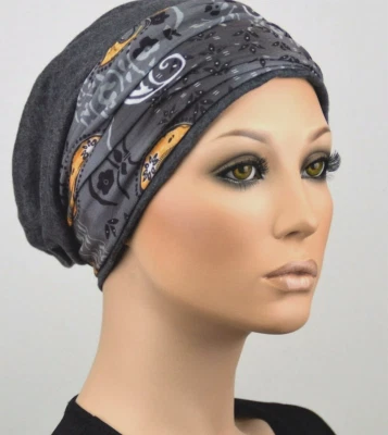 BEANIE MÜTZE + BAND Chemo Turban Stirnband Kopftuch Cap Chemomütze Set Jessy NEU