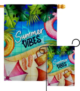 Summer Pool Vibes Garden Flag Summertime Fun Sun Decorative Yard House Banner - Picture 1 of 19