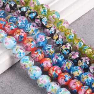 5 piezas 12 mm redondo hecho a mano patrón floral lámpara vidrio cuentas sueltas hágalo usted mismo joyería - Imagen 1 de 10