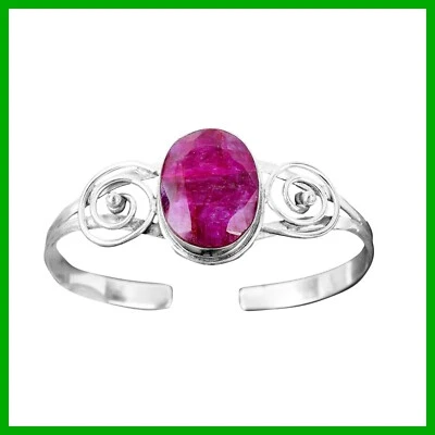 Oval Kashmir Rubi Gemstone 925 Silver Anniversary Gift Handmade Bangle Jewelry - Image 1 of 4