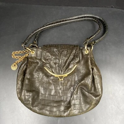 Vintage Perlina Dark Green Lizard Alligator Print Leather Handbag Coin Purse - Image 1 of 4