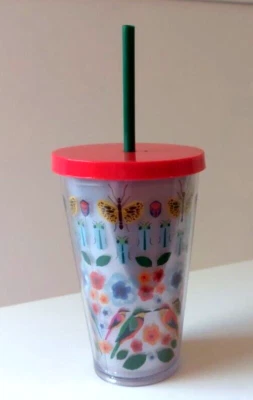 VASO ACRÍLICO STARBUCKS Insectos Verano Bichos Pájaros Taza Azul 16 OZ Estampado Floral Foto 1 de 4
