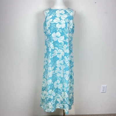 Vestido Vintage Coldwater Creek Para Mujer Doce Floral Maxi Seda Lino Boho Azul Foto 1 de 4