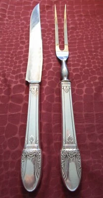 FIRST LOVE 2 Pc Fowl or Steak Carving Set Silverplate 1937 No Monogram        bb - Image 1 of 4