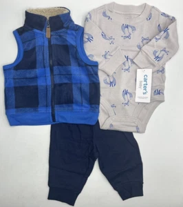Boys Size 9M Carter's 3-Piece Pants Set Includes Vest & Bodysuit Blue Gray Fox - Picture 1 of 4