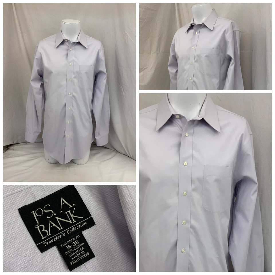 Jos A Bank Dress Shirt 16 35 Purple 100% Cotton Tailored Fit YGI O2-312 - Image 1 of 4