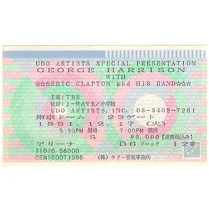 GEORGE HARRISON & ERIC CLAPTON Concert Ticket Stub TOKYO JAPAN 12/17/91 BEATLES - Picture 1 of 2