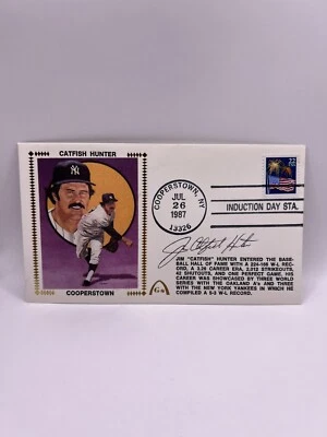 Jim Catfish Hunter Signed 1987 First Day Cover FDC Envelope Cachet Beckett L3 - Image 1 of 3