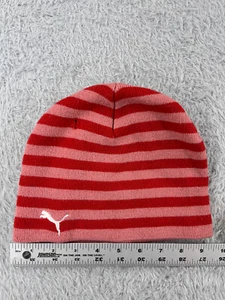 Puma Beanie Toque Youth One Size Pink Red Stripe Knit 100% Acrylic Made Korea - Picture 1 of 8