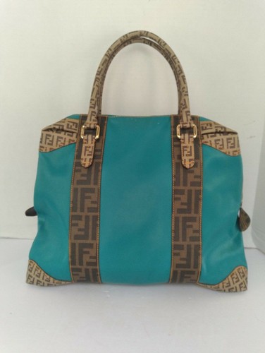 Borsa a tracolla Fendi blu Zucca rivestita tela media Boston