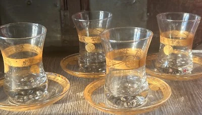 Juego de 4 vasos y platillos de té turcos flores doradas diseño Art Deco bebida Foto 1 de 4