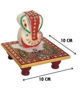 Mesa hecha a mano de mármol Meenakari Work Ganesha Chowki Pooja Diwali 10 cm - Imagen 1 de 2