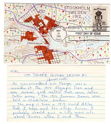 #2089 Jim Thorpe 1994 Football FDC Cornish Hand-drawn Native American - Image 1 of 2