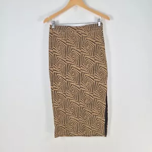 Nasty Gal womens skirt size 12 pencil brown geometric midi stretch 097653 - Picture 1 of 11