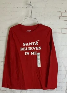 Cat & Jack Kids Red “Santa Believes In Me” Long Sleeve Tee Shirt Size L (10/12) - Picture 1 of 3