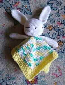 NEW Handmade Bunny Crochet Lovey Security Blanket Plush Toy Doll Baby Gift