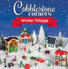 Ensemble complet de figurines miniatures pavées village de Noël hiver arbres bâtiments