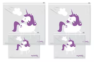 New My Family Slidelock Reusable 2 x Sandwich & 2 x Snack Bag Combo Pack Unicorn - Picture 1 of 3