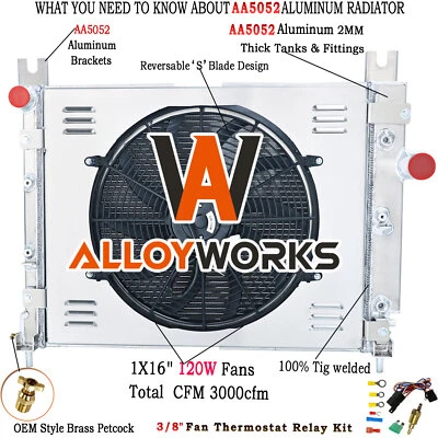 3 Row Radiator Shroud Fan For 2002-04 Dodge Dakota L4 2.5L 3.7L 3.9 4.7L 5.9L V8 - Image 1 of 4