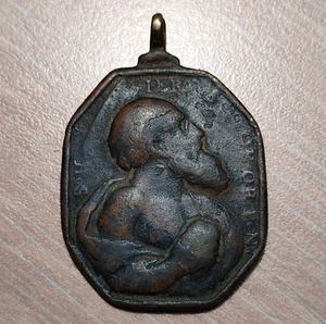 MEDALLA RELIGIOSA VIRGEN CON NIÑO / SANTO SIN IDENTIFICAR - Picture 1 of 2