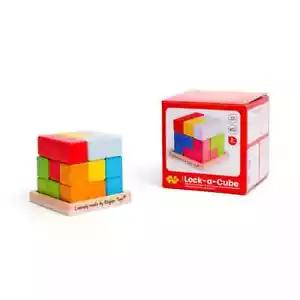 Bigjigs Toys Lock a Cube Puzzle - 3D Brain Teaser, Quality Wooden - Picture 1 of 10