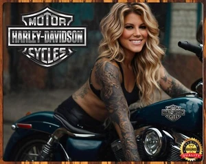 Harley Davidson - Beautiful Blonde Biker - Restored - Rare - Metal Sign 11 x 14 - Picture 1 of 4