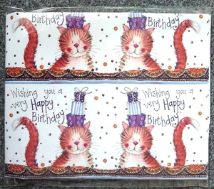 Birthday Wrapping Paper - Cat Design - 2 sheets 70 x 50cms - Plastic wrapped - Picture 1 of 2