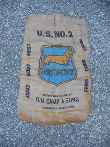 Vintage Aristokrat Kartoffeln Jutesack 100 Pfund Sack Dackel Weiner Hund - Bild 1 von 4
